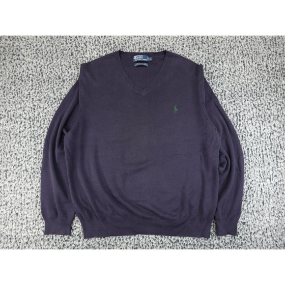 Polo Ralph Lauren Mens XL Purple 100% Pima Cotton V-Neck Sweater Green Pony Logo